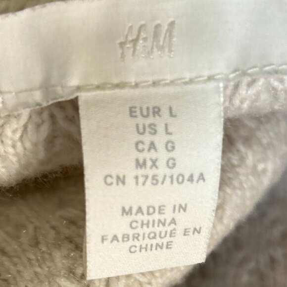 H&M SZ L Cream Cable-Knit Bodycon Wool Blend Sweater Dress Layering Classic - Picture 9 of 11